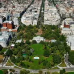 Luftaufnahme des Weißen Hauses und der Umgebung in Washington DC