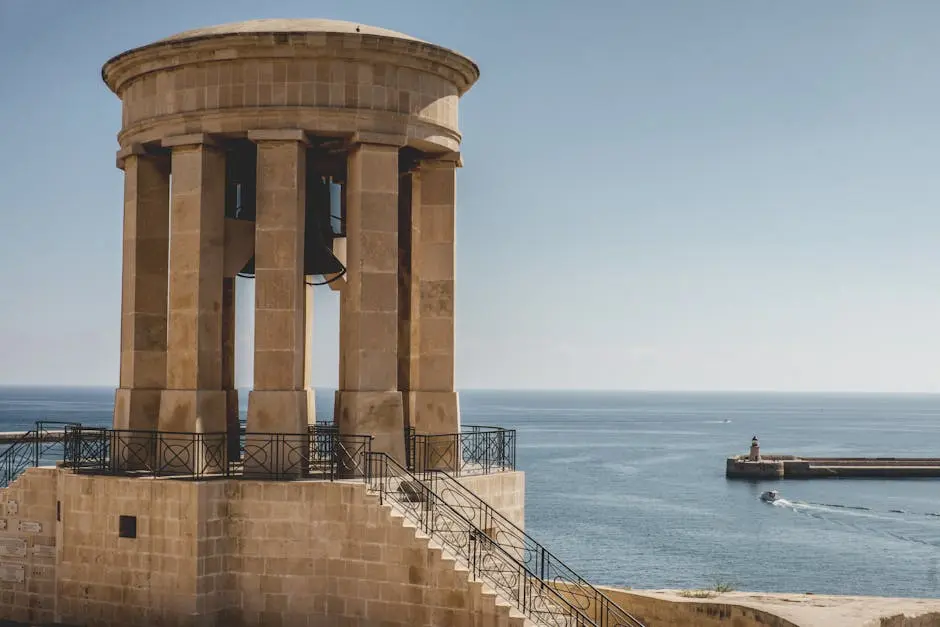 Siege Bell Memorial in Valletta with view over the harbour