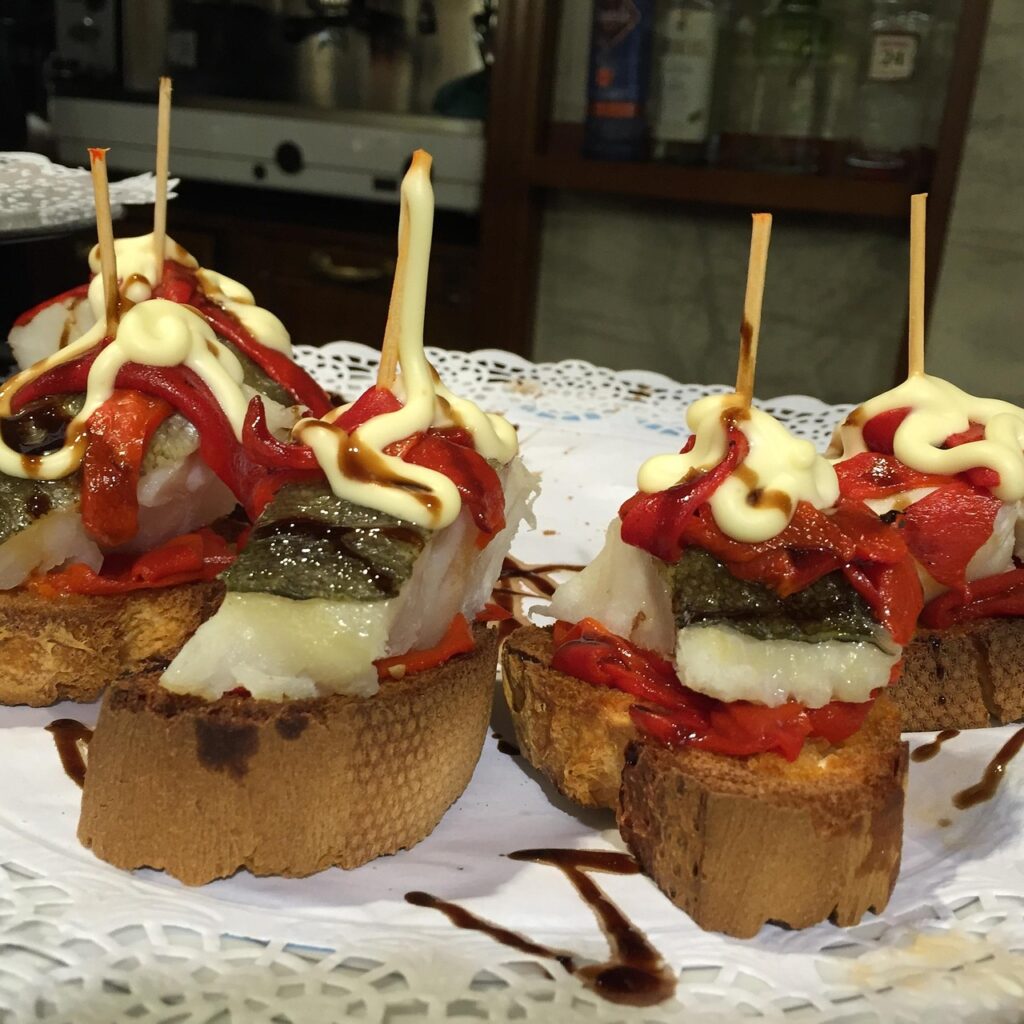 A bar counter with tapas and pintxos in Spain