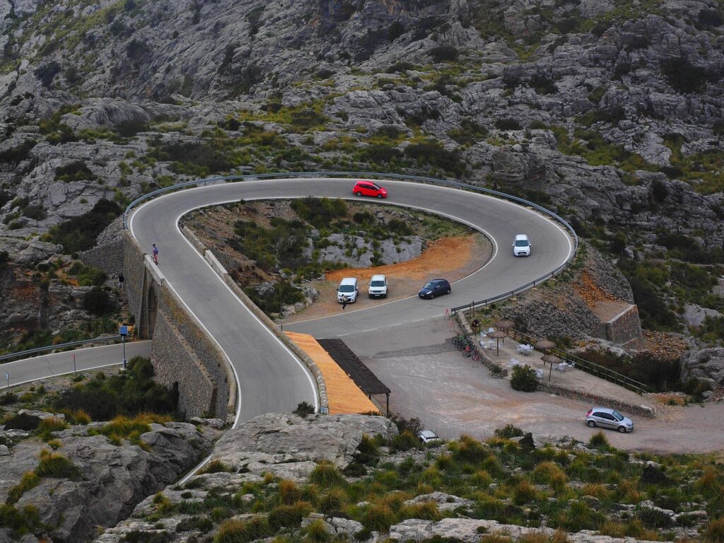 A winding mountain road in the Serra de Tramuntana, Mallorca