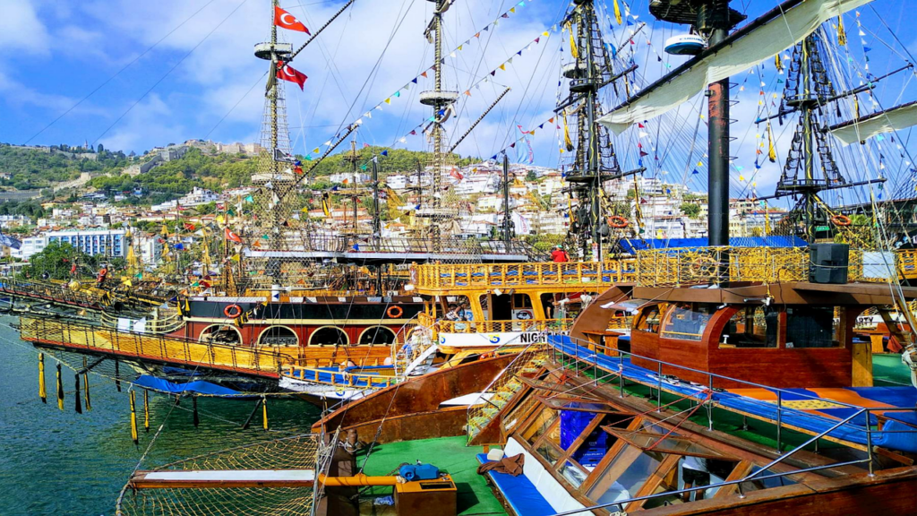 Boat in the harbour on the coast at Alanya, Turkey