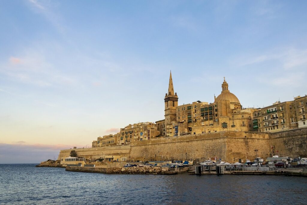 Cathedral and waterfront buildings of Valletta, Malta
