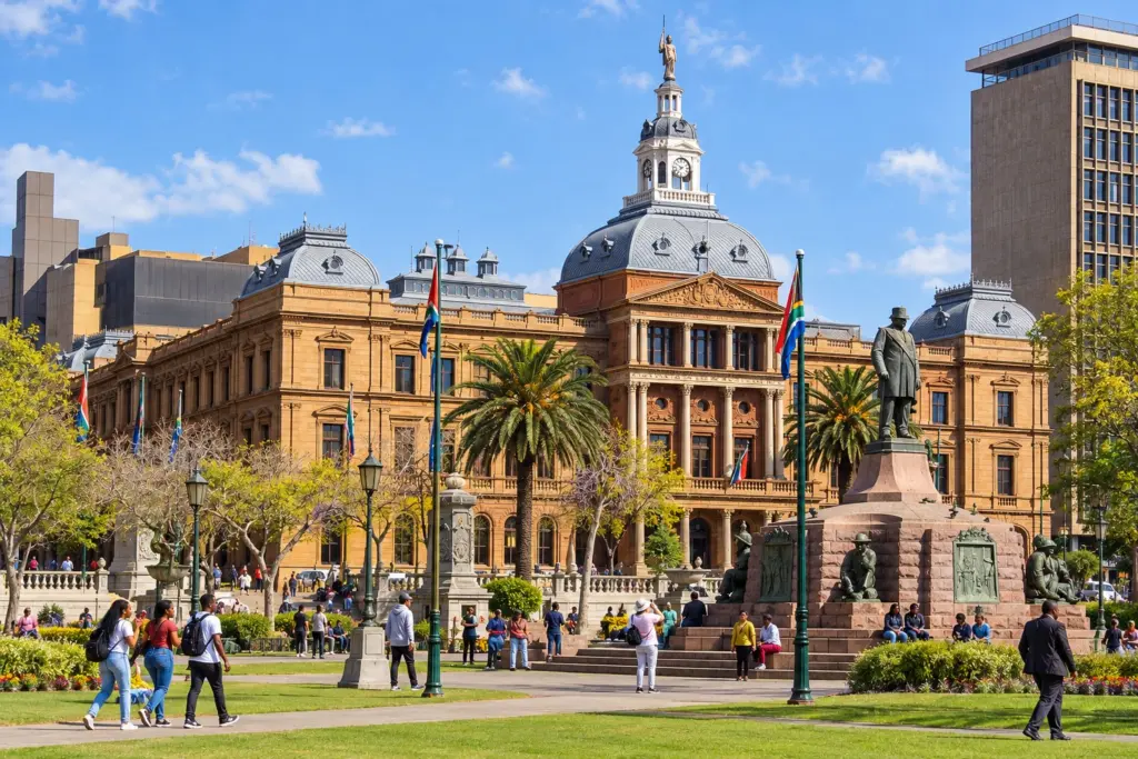 Church Square in Pretoria mit dem Ou Raadsaal, Südafrika (KI-generiert)
