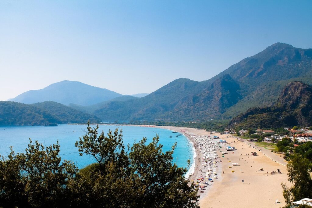 Coastline with an island and mountains on the Turkish Mediterranean coast