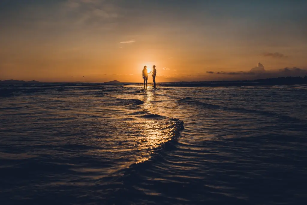 Couple watching the sunset together on a trip
