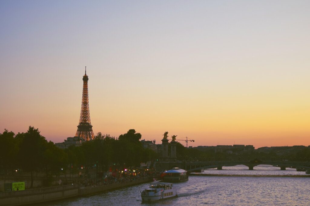 Eiffel Tower seen from the Seine in Paris