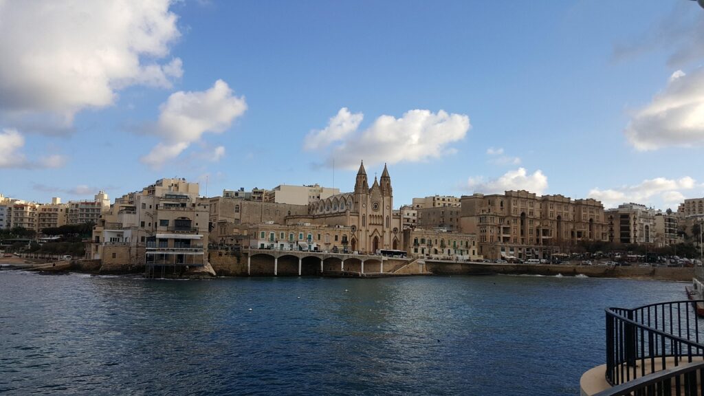 Hotels and apartments along the Sliema seafront, Malta
