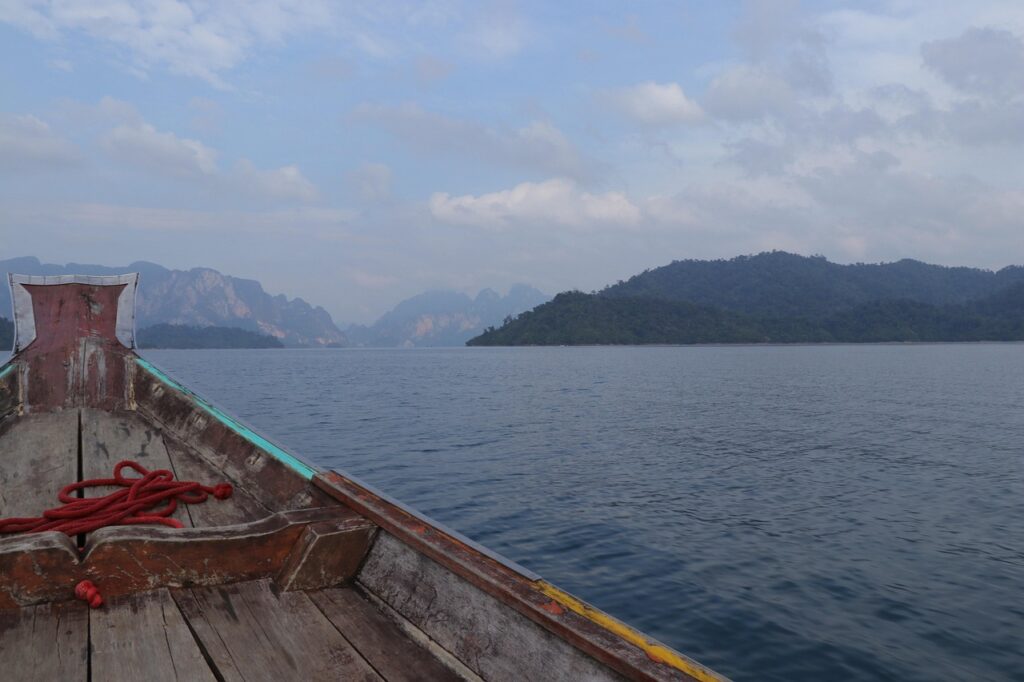 Longboat on Cheow Lan Lake in Khao Sok National Park, Thailand