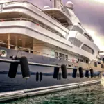 Luxury motor yacht moored in a harbour
