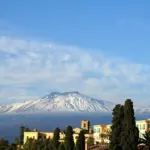 Mount Etna volcano rising above the landscape of Sicily
