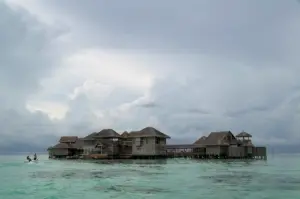 Overwater villas of a resort in the Maldives