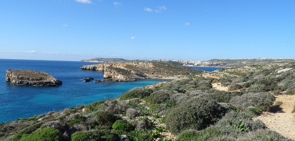 Rocky coast and blue sea on Malta