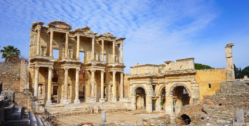The facade of the Library of Celsus in Ephesus, Turkey