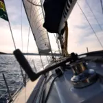 View from the deck of a sailing yacht under sail
