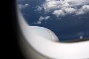 View of clouds from an airplane window